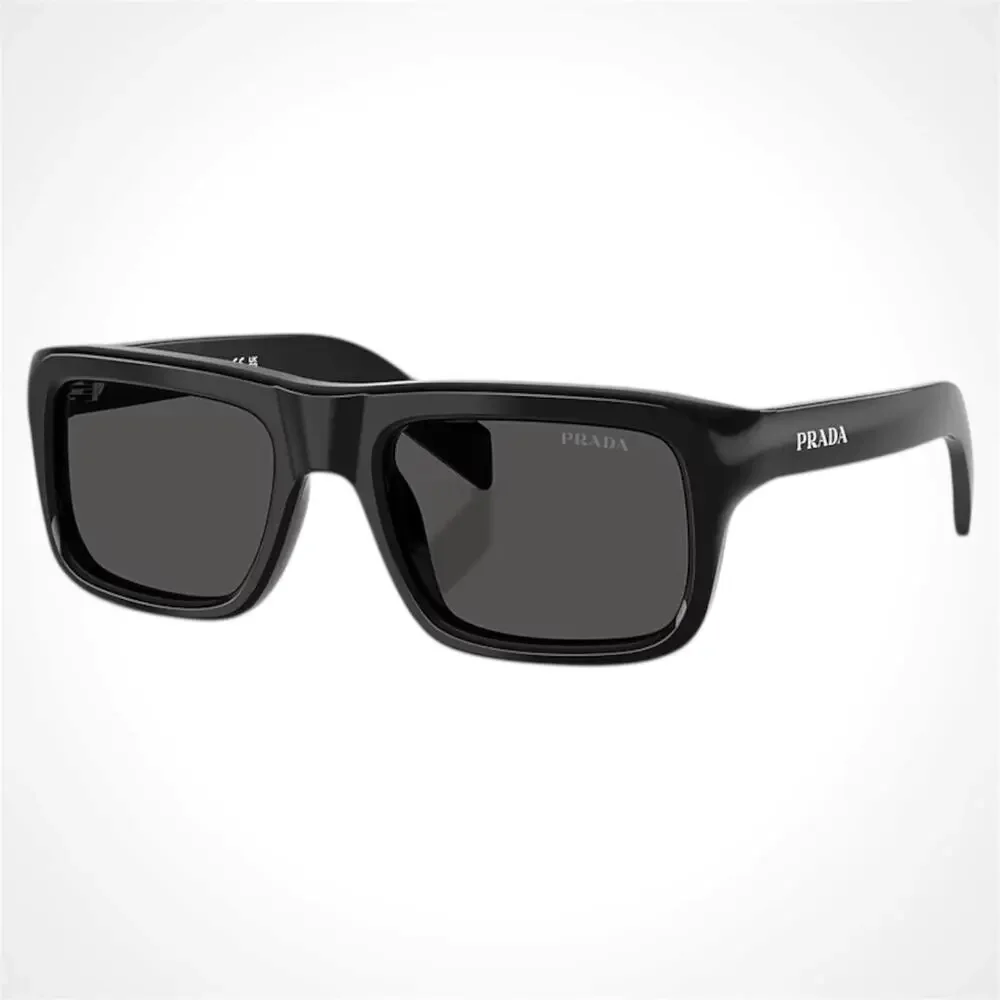 New PRADA Sunglasses Black Rectangle Square Grey Lens Men's 54mm - Picture 1 of 6